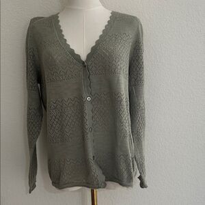 Frye Women's Pointelle Cardigan, Sage, Size Large, NWT
